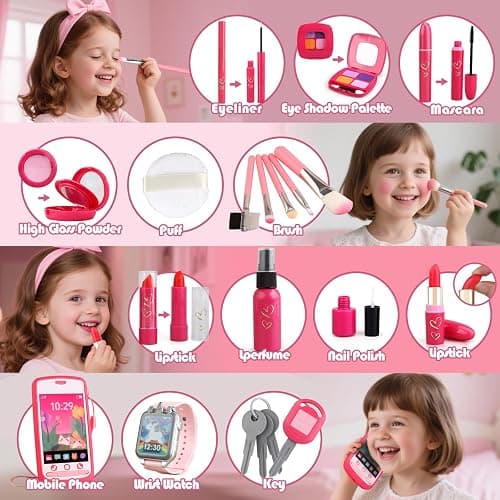 Woumserta Girl Gift Pretend Makeup for Toddlers 3-5 4-6, Fake Makeup Set with Cat Commetic Case, Play Makeup for Kids Age 3 4 5 Year Old, Toddler Make Up Kit for Little Girls Birthday thumbnail 3