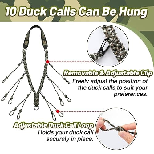 Duck Call Lanyard - Duck Whistle Hunting Accessories with 10 Removable Loops, Camo Woven Goose Call Carry, Christmas Outdoor Predator Gear Gifts for Hunter - Without Duck Call thumbnail 3