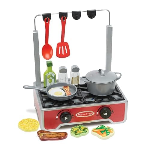 Melissa & Doug 19-Piece Deluxe Wooden Cooktop Set with Wooden Play Food, Durable Pot and Pan thumbnail 4