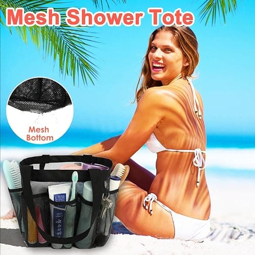 Fammart Mesh Shower Caddy Portable for College Dorm Room Essentials, 8-Pocket Large Shower Basket Tote Bag with 2 Handles for Toiletry, Bathroom, Beach, Camp, Gym thumbnail 6