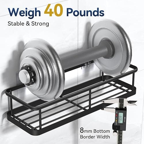 YASONIC Shower Caddy Adhesive, No Drill Bathroom Shower Organizers, with Removable Hooks and Soap Holder, Rust Proof Shower Shelves, Wall-Mounted Shower Holder, 3 Pack, Black thumbnail 3