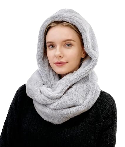 Lina & Lily Faux Fur Hood & Infinity Scarf Combo Winter Head Neck Wrap for Women - Image 1