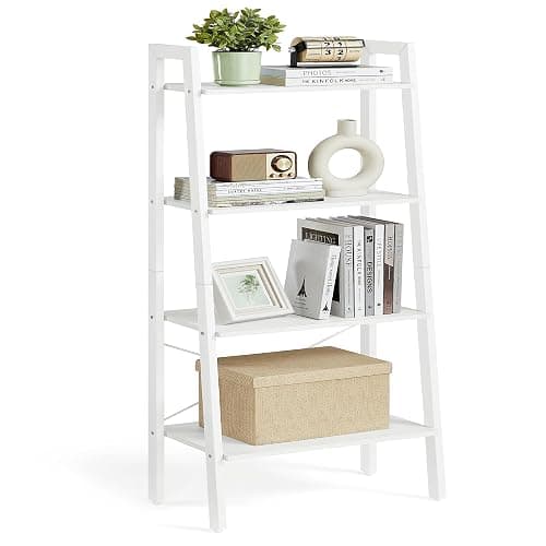 VASAGLE Ladder Shelf, 4-Tier Bookshelf, Storage Rack, Bookcase with Steel Frame, for Living Room, Home Office, Kitchen, Bedroom, Industrial Style, Maple White and Pearl White ULLS044W44 - Image 1