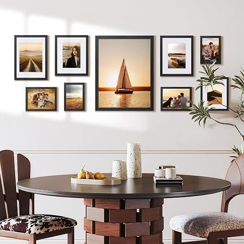 HappyHapi 4x6 Picture Frames Set of 10, Tabletop or Wall Display Pictures 3.5x5 with Mat or 4x6 Without, Multi Photo Frames Collage (Black) thumbnail 9
