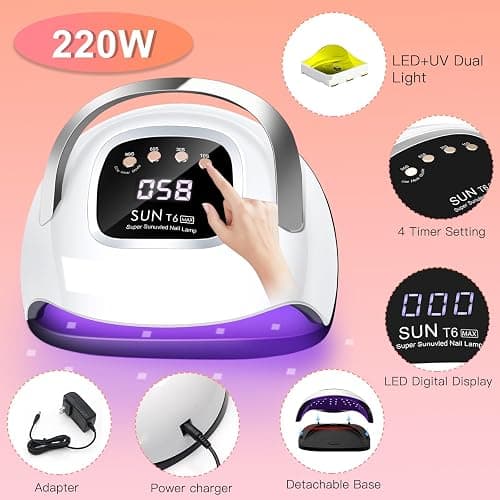 LKE UV Nail Lamp Nail Dryer 220W Professional UV LED Nail Lamp Led Nail Lamps for Gel with 4 Timers-Auto Sensor UV Lamp for Gel Nails Detachable Curing Lamp Gel Nail Polish for Home and Salon thumbnail 2