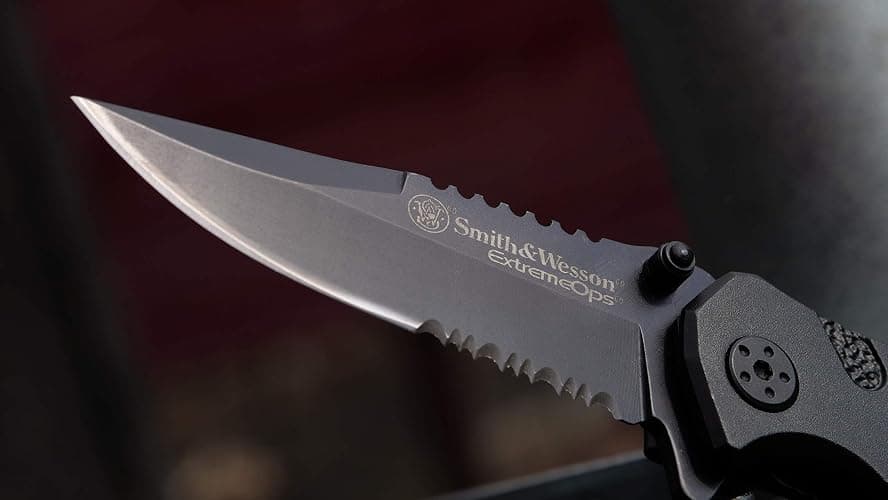 Smith & Wesson Accessories Extreme Ops SWA24S 7.1in S.S. Folding Knife with 3.1in Serrated Clip Point Blade and Aluminum Handle for Outdoor thumbnail 5
