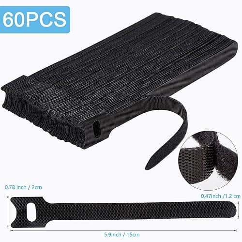 Nettbe 60 PCS 6 Inches Reusable Cable Ties, Adjustable Cord Straps Wire Organizer Cord Wrap and Hook Loop Cable Management thumbnail 2