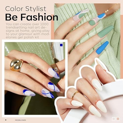 Modelones 32 PCS Gel Nail Polish Kit, 28 Colors Spring Summer Gel Polish with Base Coat, Glossy & Glitter & Matte Top Coat Black White Brown Red Purple Nail Gifts for Women DIY Salon Home thumbnail 3