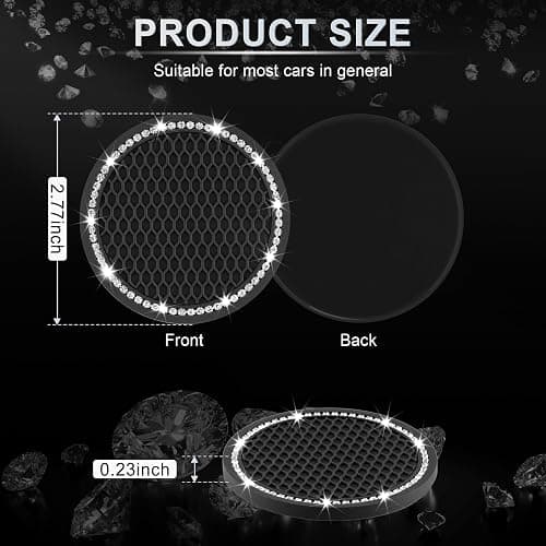 JUSTTOP Car Cup Holder Coaster, Insert 2 Pack Universal Auto Anti Slip, Bling Crystal Rhinestone Car Interior Accessories-Black thumbnail 2