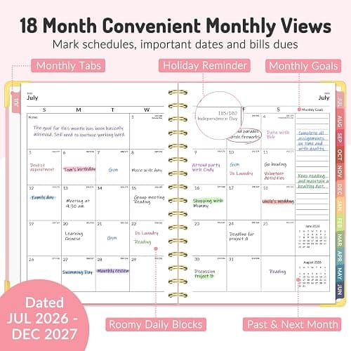 Jul 2026 - Dec 2027 Planner, Forvencer 18 Month Academic Planner 2026-2027, 6.3" x 8.4", Calendar Planner Weekly and Monthly, Daily Agenda Book, College School Supplies for Student Teacher, A5, Pink thumbnail 5