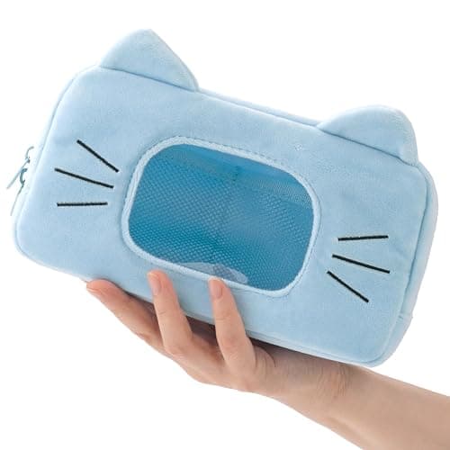 EASTHILL Cute Cat Plush Pencil Case with Clear Display Window, Large Capacity Kawaii Pencil Pouch for Girls Teens, Aesthetic Soft Fluffy Cat Ear Stationery Bag for School Office Travel-Blue thumbnail 6