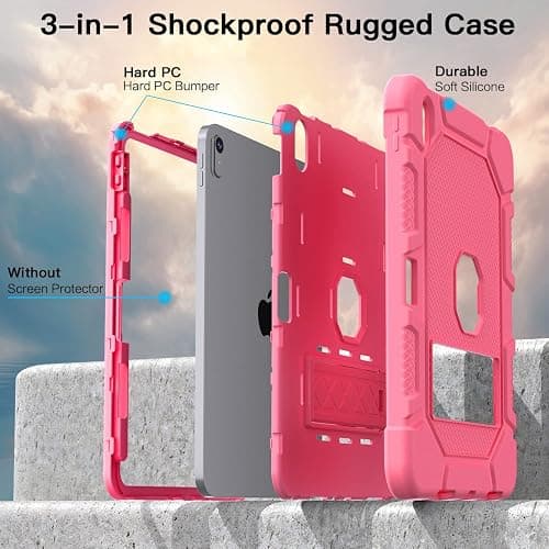 Azzsy Case for iPad (A16) 11th Generation 11 Inch 2025 / iPad 10th Generation 10.9 Inch 2022, [Built-in Pencil Holder] Heavy Duty Shockproof Rugged Protective Case, Pink thumbnail 5