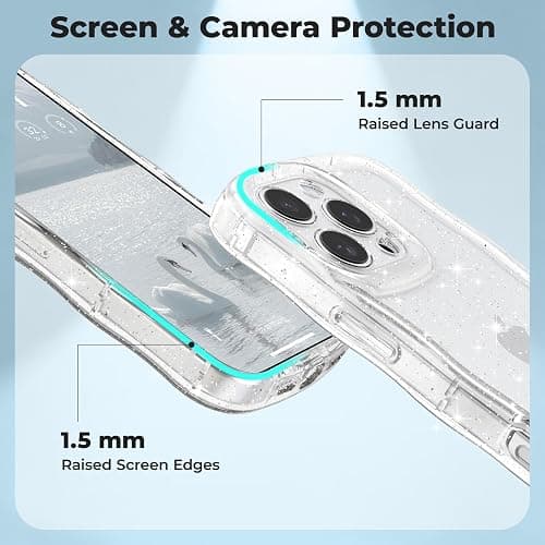 FABSPARK Phone Case for iPhone 16 Pro Max,Cute Clear Curly Wavy Frame Wave Case with Sparkly Bling Glitter,Non-Yellowing Transparent Acrylic Hard PC Cover for iPhone 16 Pro Max,Glitter Clear thumbnail 5
