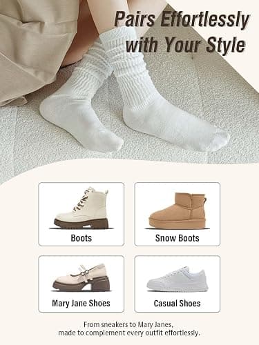 Rehelu Womens Scrunch Long Socks Retro Cute Cotton Slouchy Boot Socks Lightweight High Tube Slouch Sock for Women 3 Pairs thumbnail 6
