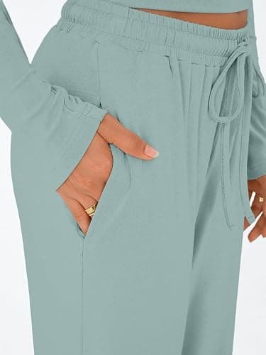 Trendy Queen Women's 2 Piece Matching Lounge Set Long Sleeve Slightly Crop Top Wide Leg Pants Casual Sweatsuit thumbnail 5
