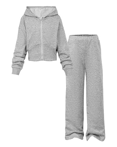 YOURUIKEY Girls 2 Piece Outfits Hoodie Zip Drop Shoulder Sweatshirt and Sweatpants Set with Pockets Sweatsuit Fall Clothes - Image 1