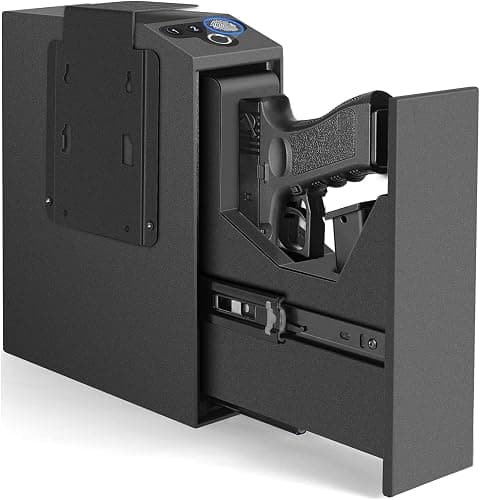 Biometric Slider Handgun Gun Safe for Nightstand, Desk, Bed Side,Truck - Auto Sliding Door Hand Gun Safe for Pistol -with Fingerprint, PIN Code, KEY Access - Image 1