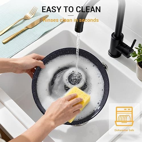 Ammeloo 21-Piece Ceramic Pots and Pans Set Non Stick with Detachable Handles and Egg Frying Pan, Non-Toxic Cookware, Induction Ready, Oven Safe, Stackable for Storage, Black Speckled thumbnail 4