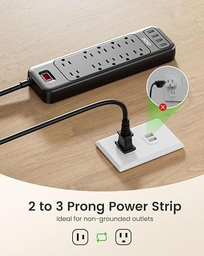 LENCENT 2 Prong Surge Protector Power Strip with USB Ports,Polarized 2 Prong to 3 Prong Outlet Adapter,1700J Surge Protector, 6ft Extension Cord,10 AC Outlets & 4 USB,Non-Grounded Wall Plug Extender thumbnail 2