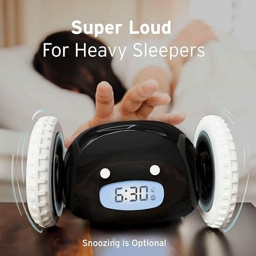 CLOCKY Extra Loud Alarm Clock for Heavy Sleepers on Wheels Rolls Runs Away Vibrating, Easy to Set Super Smart Snooze Digital Bed Shaker Alarm Clock Funny Gift for Adults Kids Teens Bedrooms (Black) thumbnail 6