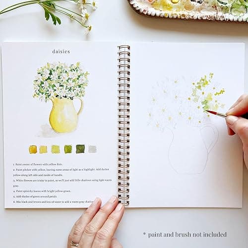 Flowers Watercolor Workbook by Emily Lex Studio, 12 Beginner Friendly Sketched Illustrations, Lay Flat Spiral Pages, 6.5 x 9 inch, 120lb Watercolor Paper thumbnail 7