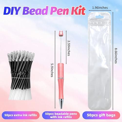 DASTTUIS 150 Pieces DIY Beadable Pen Kit – 50 Plastic Ballpoint Pens with Refills & Bags – School Supplies, Office Accessories & Decorative Items for Students & Teachers （Pink） thumbnail 3
