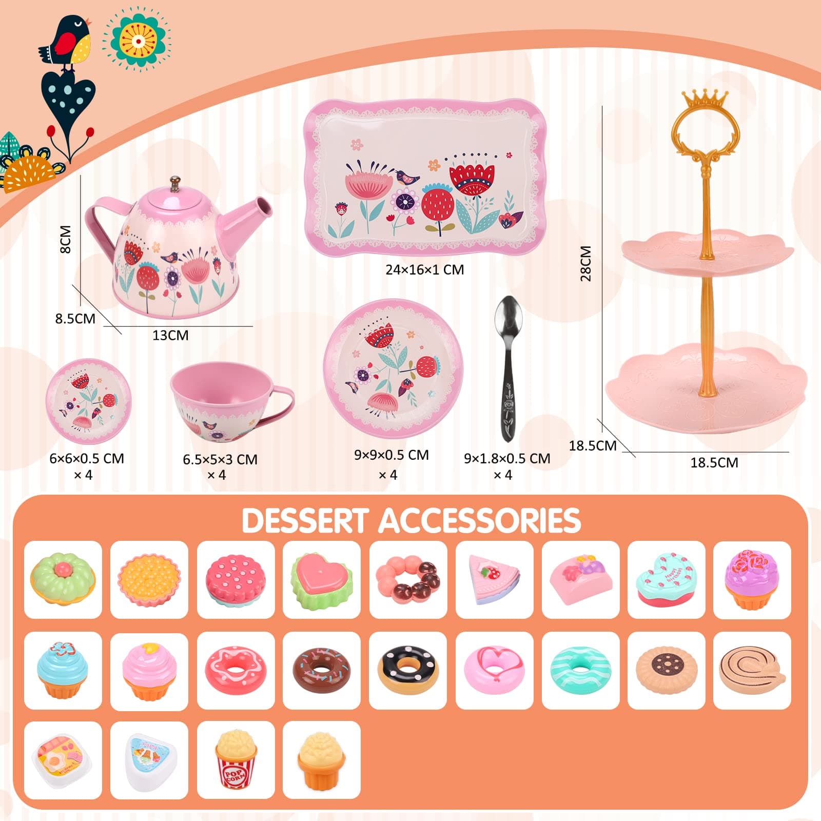 REMOKING 45 PCS Kids Tea Party Set for Little Girls,Tea Set Including Pretend Tin Teapot,Dessert,Cookies,Doughnut,Ice Cream, Kids Kitchen Pretend Play Playset,3 4 5 6 7 Year Old Boys Girls Gifts Toy thumbnail 7