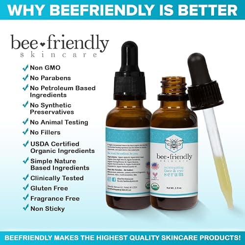 Organic Face & Eye Serum By BeeFriendly, Deep Hydration, Nourishes, Tightens, and Firms Facial Skin, and Lifts Facial Skin USDA Certified & All Natural Serum for Face, Women or Men, 1 oz thumbnail 4
