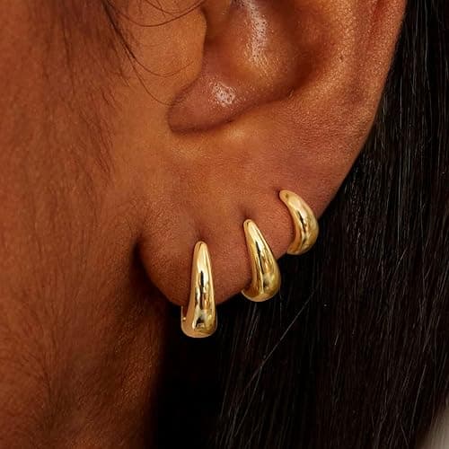 Risamil Hoop Earrings for Women 14K Gold Plated/Silver Hoops Simple Knot Huggie Small Hoop Earrings Set Trendy Hoops Everyday Wear Earrings for Women Jewelry thumbnail 3