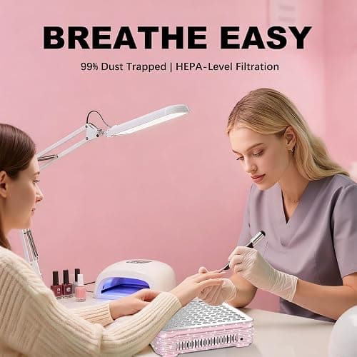 Nail Dust Collector | 1000PA Nail Dust Collector Rechargeable | 10 Speed Levels | Low Noise & Strong Suction | Reusable Filter, 10 Pads + Nail Dust Brush| for Acrylic Nails, Salon & Home -Pink Diamond thumbnail 2
