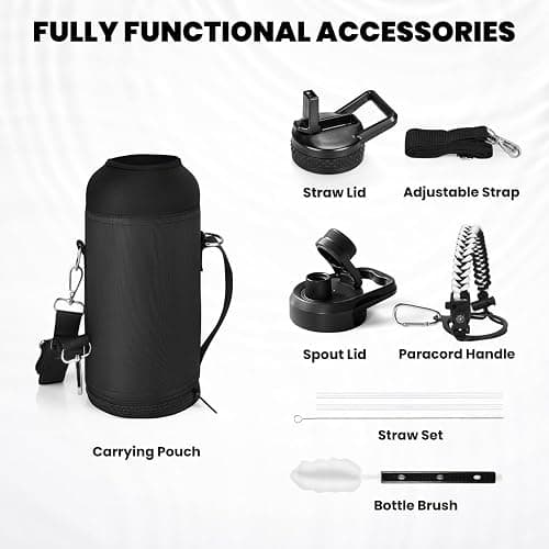 RAYMYLO Insulated Water Bottle 32 oz, Triple Wall Vacuum Stainless Steel (Cold for 48 Hrs), Leak Proof & Non-BPA, Modern Water Flask Jug with Paracord Handle & Straw Spout Lids, Ombre: White/Black thumbnail 6