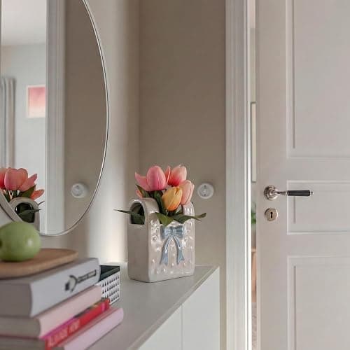 FLOROAD Spring Decor, Artificial Tulips in Ceramic Vase Spring Easter Table Centerpiece for Home Indoor Table Shelf Mantel Living Room Bathroom Bedroom Dining Coffee Bar Kitchen Decoration thumbnail 4