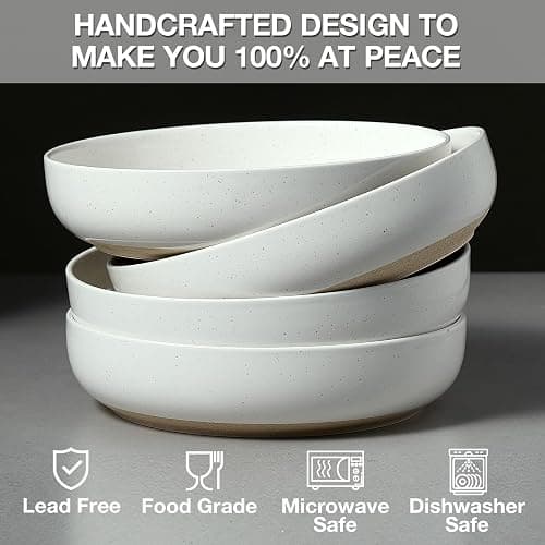 Gencywe 8.3" Pasta Bowls Set of 4, 34 oz Ceramic Salad Bowls, White Serving Plate, Wide and Shallow Bowl for for Fruits, Noodle, Dinner, Housewarming Wedding Christmas Dishwasher and Microwave Safe thumbnail 4