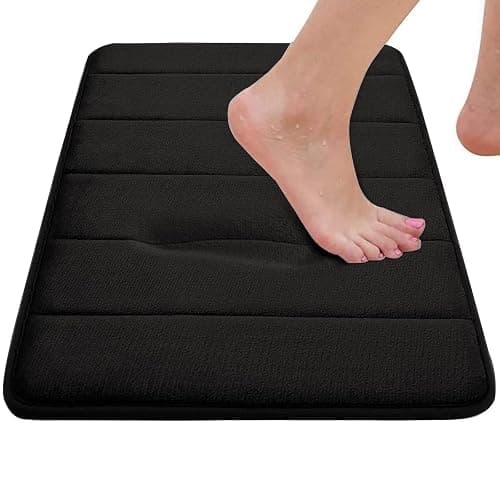 Bathroom Rugs Set Memory Foam Bath Rugs Non-Slip Bath Mat Set 3 Piece,Washable Bathroom Mats,Absorbent Shaggy Rugs Super Soft U-Shaped Toilet Rug,Bahroom Carpets for Bathroom,Tub,Shower（Black） - Black thumbnail 3