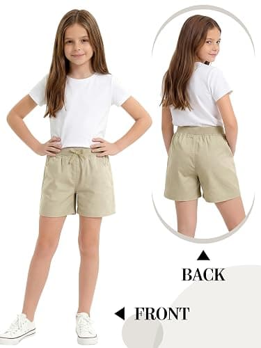 Resinta Girls School Uniform Bermuda Shorts Pull-on Chino Elastic Waist Summer Soft Play Shorts with Pockets 5-13Y thumbnail 6