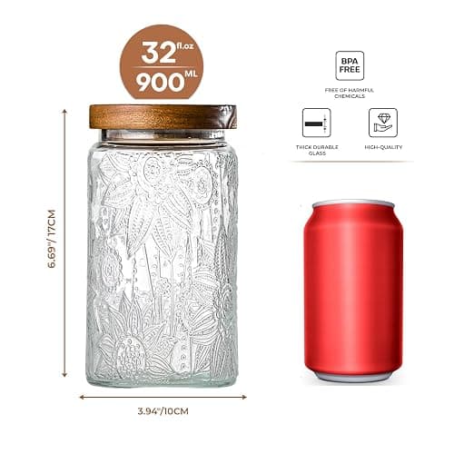 Adodeen Glass Storage Containers With Lids, Glass Jars With Lids, 32OZ | Airtight Glass Food Storage Containers, Kitchen Canisters For Sugar, Coffee, Tea, Spice, Flour, Candy, Pasta, Cereal thumbnail 3