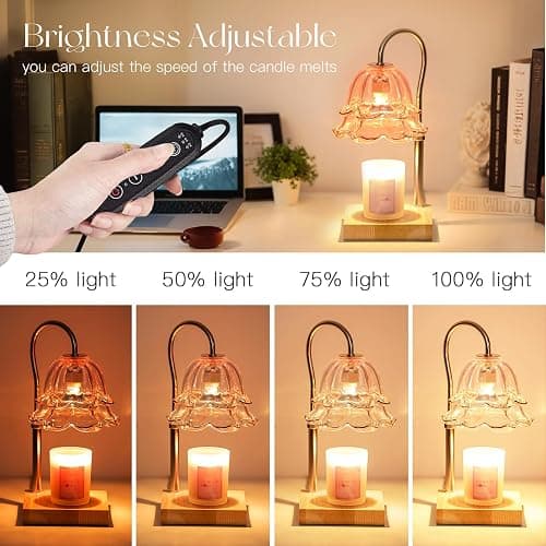 Candeldo Candle Warmer Lamp with Timer: Pink Flower Candle Warming Lamp with 2 Bulbs Height Adjustable Wax Warmer Dimmable Bedroom Decor Birthday Gift for Women thumbnail 5