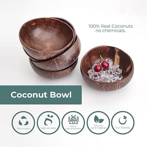ENEOCARE Natural Coconut Bowls with Spoons and Forks | Eco-friendly Vegan Organic Non-toxic Reusable Smoothie Buddha Acai Bowl for Kitchen, Dining and Decoration (Set of 2) thumbnail 4