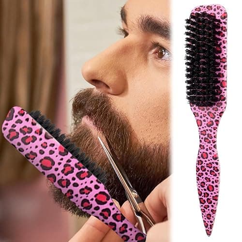 Hair Brush, Smoothing Ponytail Brush, Soft Boar Bristles, For Men and Women, Sleek Design, Edge Control and Teasing (Pink Leopard) thumbnail 4