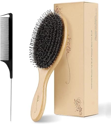 Vista Boar Bristle Hair Brush, Bamboo Paddle Hair Brush with a tail comb for Women, Men and Kids,Reduce Frizz and Adds Shine, Detangler Hairbrush for Thick Curly Thin Long or Short Hair - Image 1