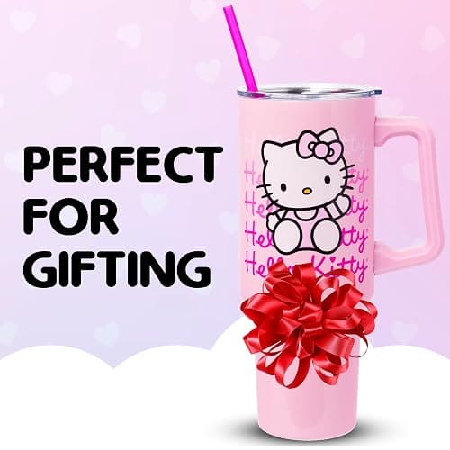 Silver Buffalo Sanrio Hello Kitty Waving, Stainless Steel Tumbler, 40oz | Double Walled, Includes Handle and Straw, Fits in Standard Cup Holder, Drinkware, Water Bottle, Pink, 1.18 Liters thumbnail 8