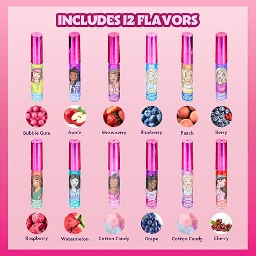 Barbie 12 Piece Plant Based Lip Gloss, Girls Party Favors, First Makeup Set for Girl, Perfect for Parties, Sleepovers, and Birthday Gifts, Ages 3+, by Townley Girl thumbnail 2
