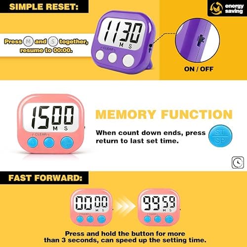 Classroom Timers for Teachers Kids Large Magnetic Digital Timer Teacher Supplies 2 Pack-Pink Purple thumbnail 5