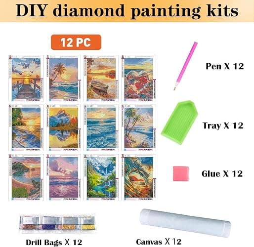 CreateJoy 12 Pack 5D Diamond Art Kits for Adults - Beach Diamond Art DIY Paint with Round Full Drill Diamond dots for Beginners, Gem Paintings for 12X16 Inch Home Wall Decor thumbnail 5