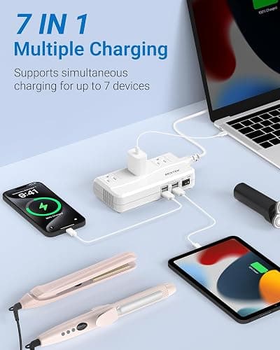 BESTEK Universal Travel Adapter 100-220V to 110V Voltage Converter 250W with 6A 4-Port USB Charging 3 AC Sockets and EU/UK/AU/US/India Worldwide Plug Adapter thumbnail 4