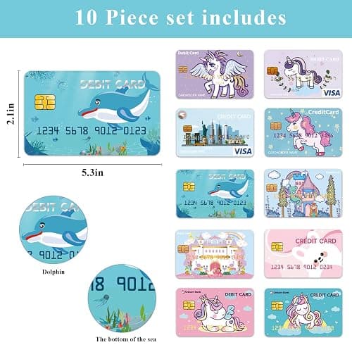 Fake Credit Cards for Kids, Play Credit Cards Pretend Debit Credit Cards for Girls and Boys, Fake Toy Cards 10pcs thumbnail 3