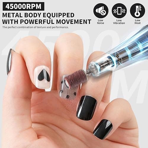 Professional Nail Drill Kit 45000RPM, Portable Electric Nail File with 13 Bits & 56pcs Sanding Bands,LED Screen,Ultra-Silent, Rechargeable Nail Drills Machine for Acrylic Nails Gel Polishing (White) thumbnail 5