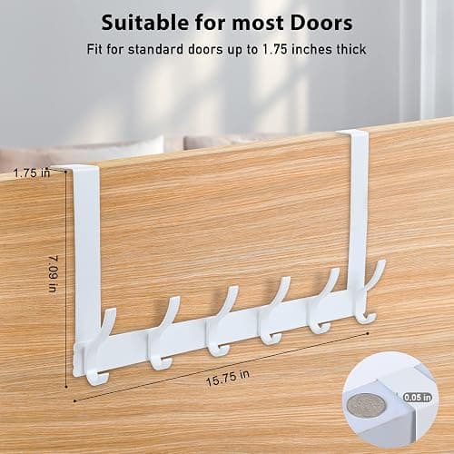 Optish Over The Door Hooks, Door Hanger Hooks for Hanging, Over The Doors Towel Racks for Bathroom with 12 Coat Hook, Coat Rack Bathroom Accessories（1 Pack, White） thumbnail 6