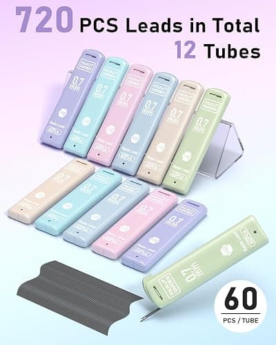 Four Candies 0.7mm Lead Refills in Case, Pack of 720 PCS Black HB #2 Break Resistant Mechanical Pencil Refills, 12 Tubes of 0.7 Lead, 60 Pieces per Tube thumbnail 3