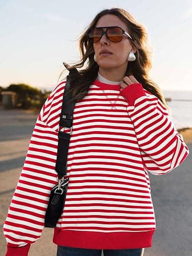 PRETTYGARDEN Womens Striped Oversized Sweatshirt Color Block Crew Neck Long Sleeve Casual Loose Pullover Top Y2K Clothes thumbnail 6